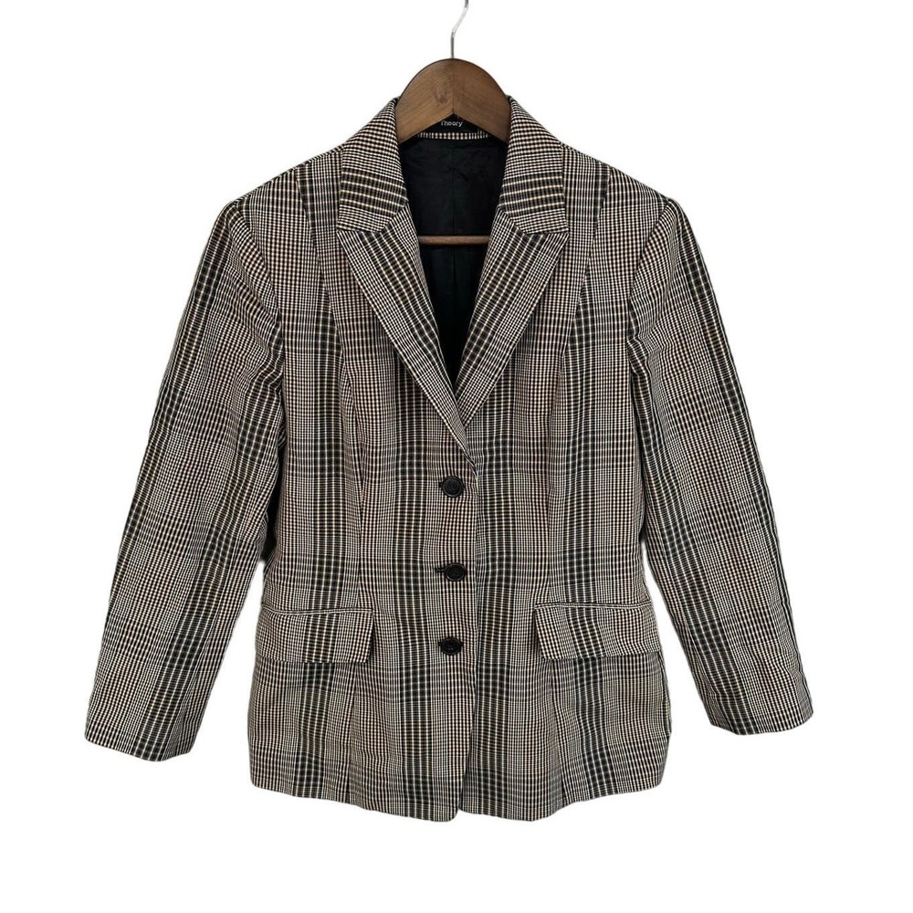 Theory Faringdon Check Riding Jacket In Camel Multi Blazer Jacket Size 12
